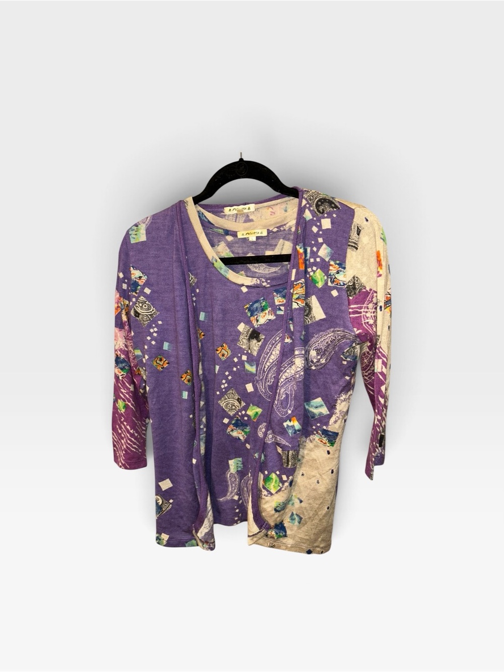 Pashma cashmere Women's Purple Mixed-Pattern Cardigan Sweater twinset L